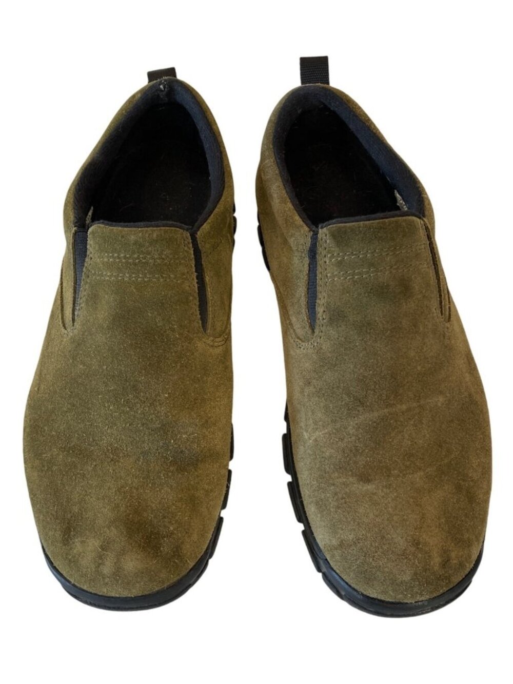 Lands End Women's 9M Olive Green Suede Slip On Loafers Clogs Comfort Shoes